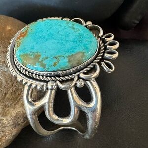 Turquoise and Silver Statement Tufa Cuff Bracelet 19450